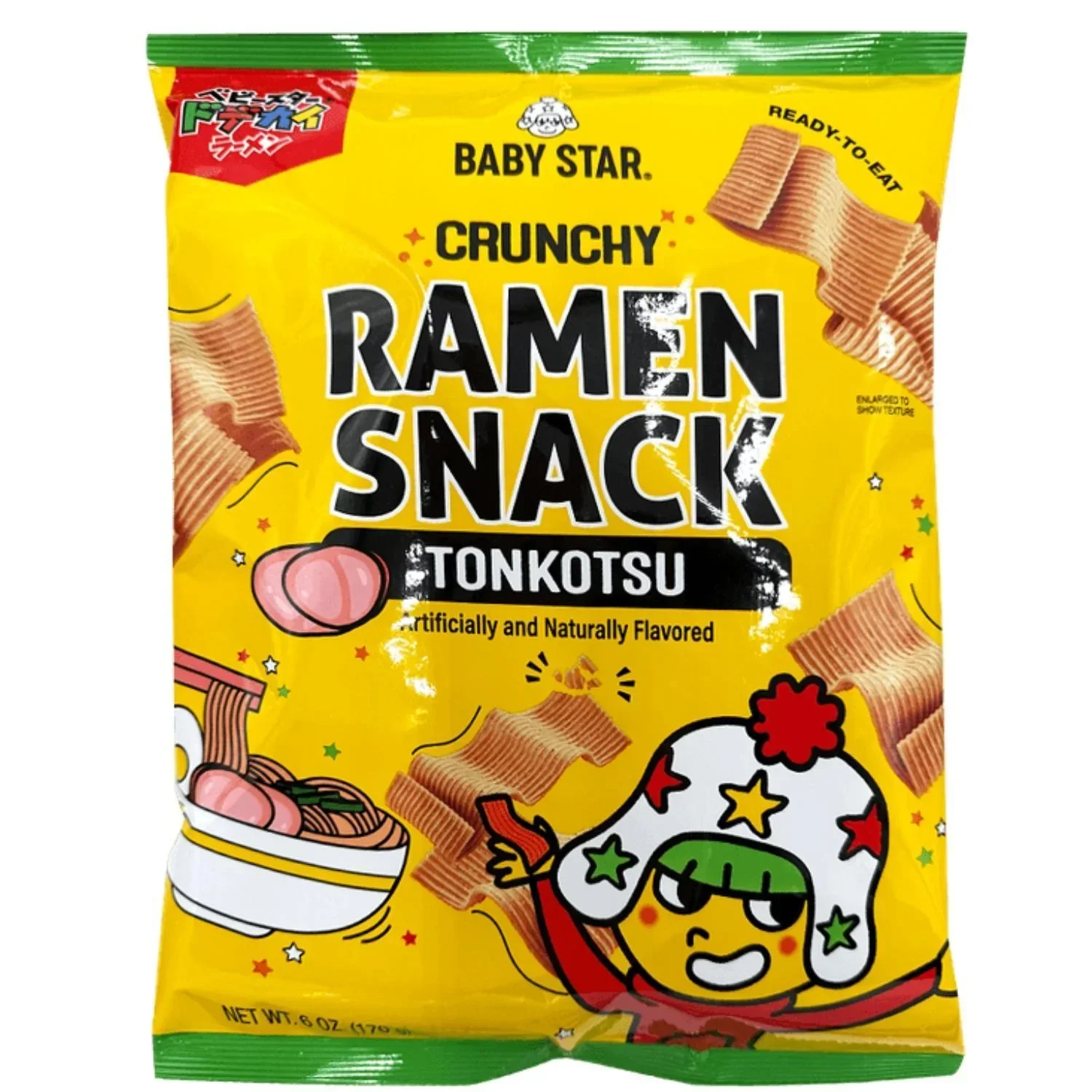 BABY STAR WIDE CRISPY RAMEN SNACK TONKOTSU FLAVOR PACK 6 OZ/170 G
