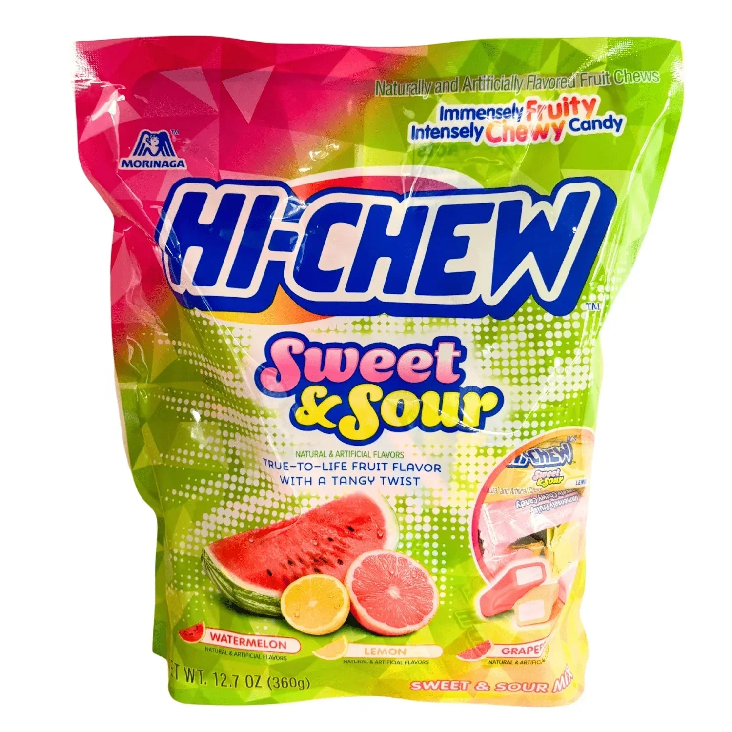 MORINAGA HI-CHEW SWEET AND SOUR 12.7OZ/360G. (WATERMELON, GRAPEFRUIT, LEMON)