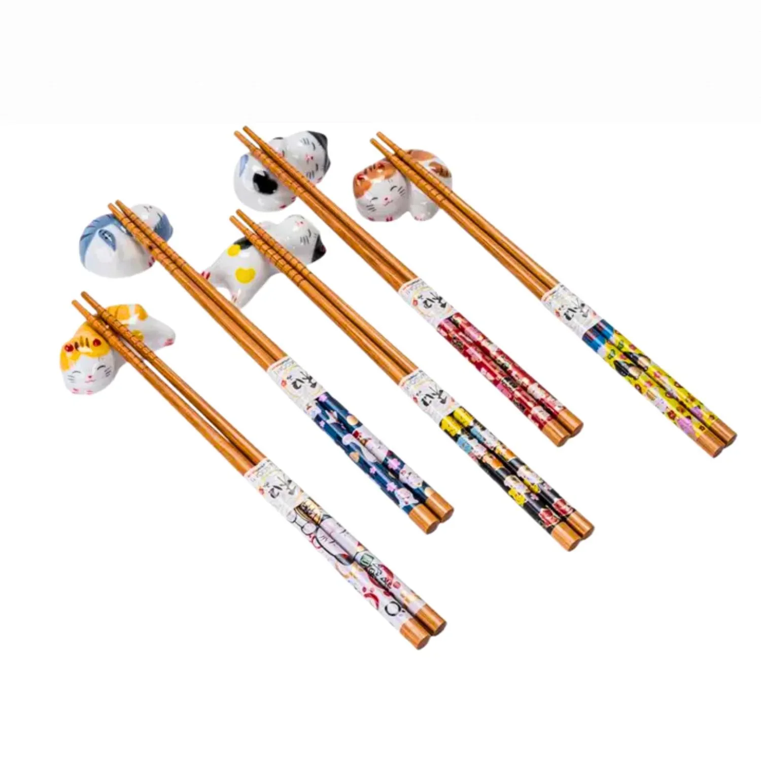 CUTE CATS BAMBOO CHOPSTICKS AND RESTS GIFT SET - Image 2
