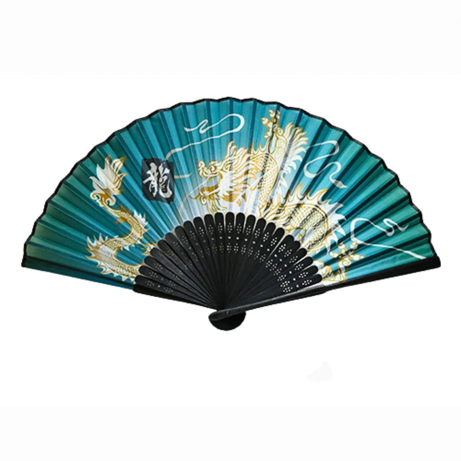 DRAGON - 9"L POLY FAN W/BAMBOO HANDLE